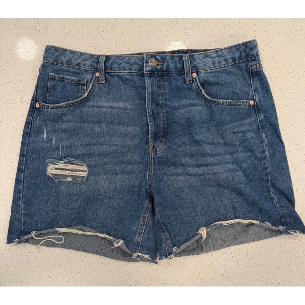 Wild Fable Bermuda Shorts Womens 16 Button Fly Blue Distressed High Rise Denim
